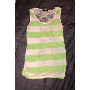 Green Striped Lace Back Tank top